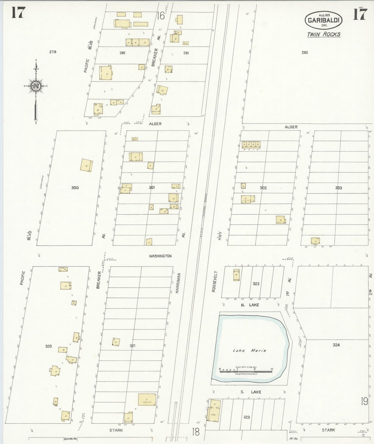 Sanborn Fire Insurance Map from Garibaldi, Tillamook County, Oregon (1929), Sheet #0017 - Complete Map Set gallery image, historic Sanborn map, vintage wall art, Oregon Oregon