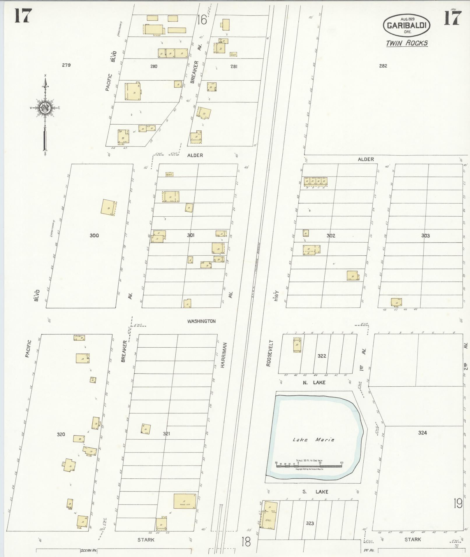 Sanborn Fire Insurance Map from Garibaldi, Tillamook County, Oregon (1929), Sheet #0017 - Complete Map Set gallery image, historic Sanborn map, vintage wall art, Oregon Oregon
