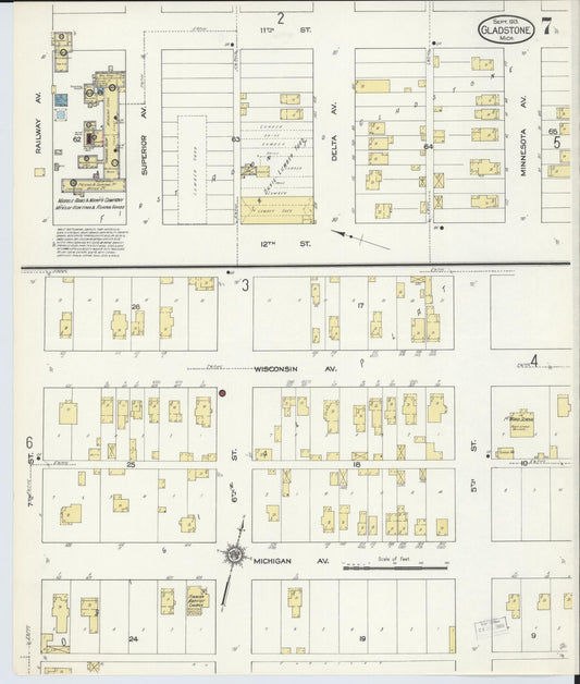 Sanborn Fire Insurance Map from Gladstone, Delta County, Michigan (1913), Sheet #0007 - Historic Sanborn Fire Insurance Map Print, vintage old map wall art, antique decor, genealogy gift, Michigan Michigan map