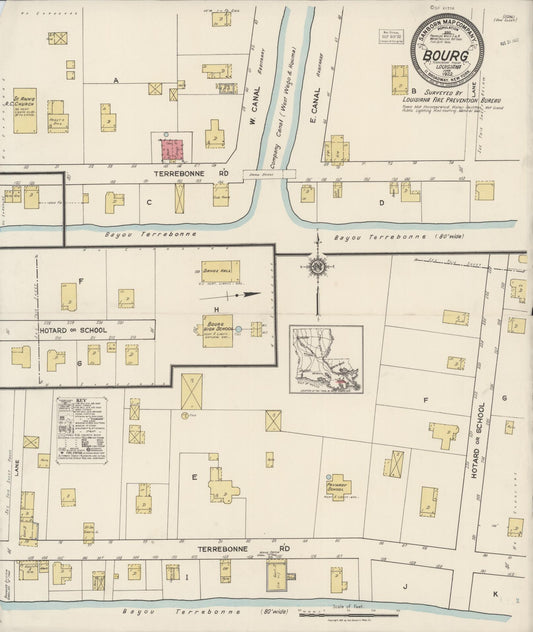 Sanborn Fire Insurance Map from Bourg, Terrebonne Parish, Louisiana (1922), Sheet #0001 - Historic Sanborn Fire Insurance Map Print, vintage old map wall art, antique decor, genealogy gift, Louisiana Louisiana map