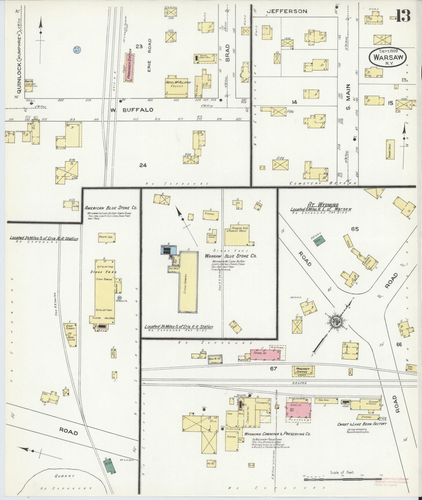 Sanborn Fire Insurance Map from Warsaw, Wyoming County, New York (1909), Sheet #0013 - Historic Sanborn Fire Insurance Map Print, vintage old map wall art, antique decor, genealogy gift, Warsaw Wyoming map