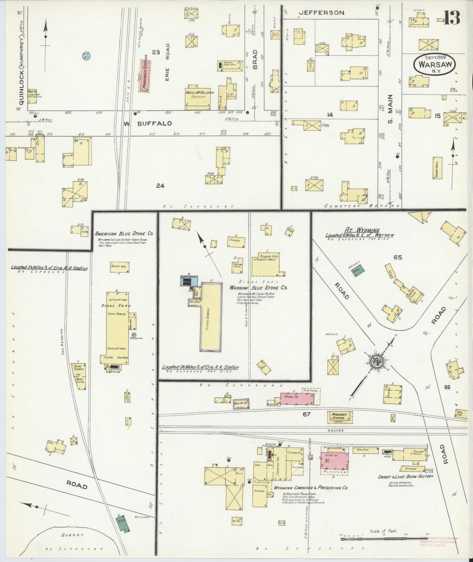 Sanborn Fire Insurance Map from Warsaw, Wyoming County, New York (1909), Sheet #0013 - Historic Sanborn Fire Insurance Map Print, vintage old map wall art, antique decor, genealogy gift, Warsaw Wyoming map