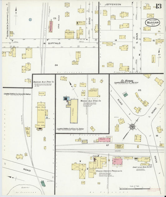 Sanborn Fire Insurance Map from Warsaw, Wyoming County, New York (1909), Sheet #0013 - Historic Sanborn Fire Insurance Map Print, vintage old map wall art, antique decor, genealogy gift, Warsaw Wyoming map