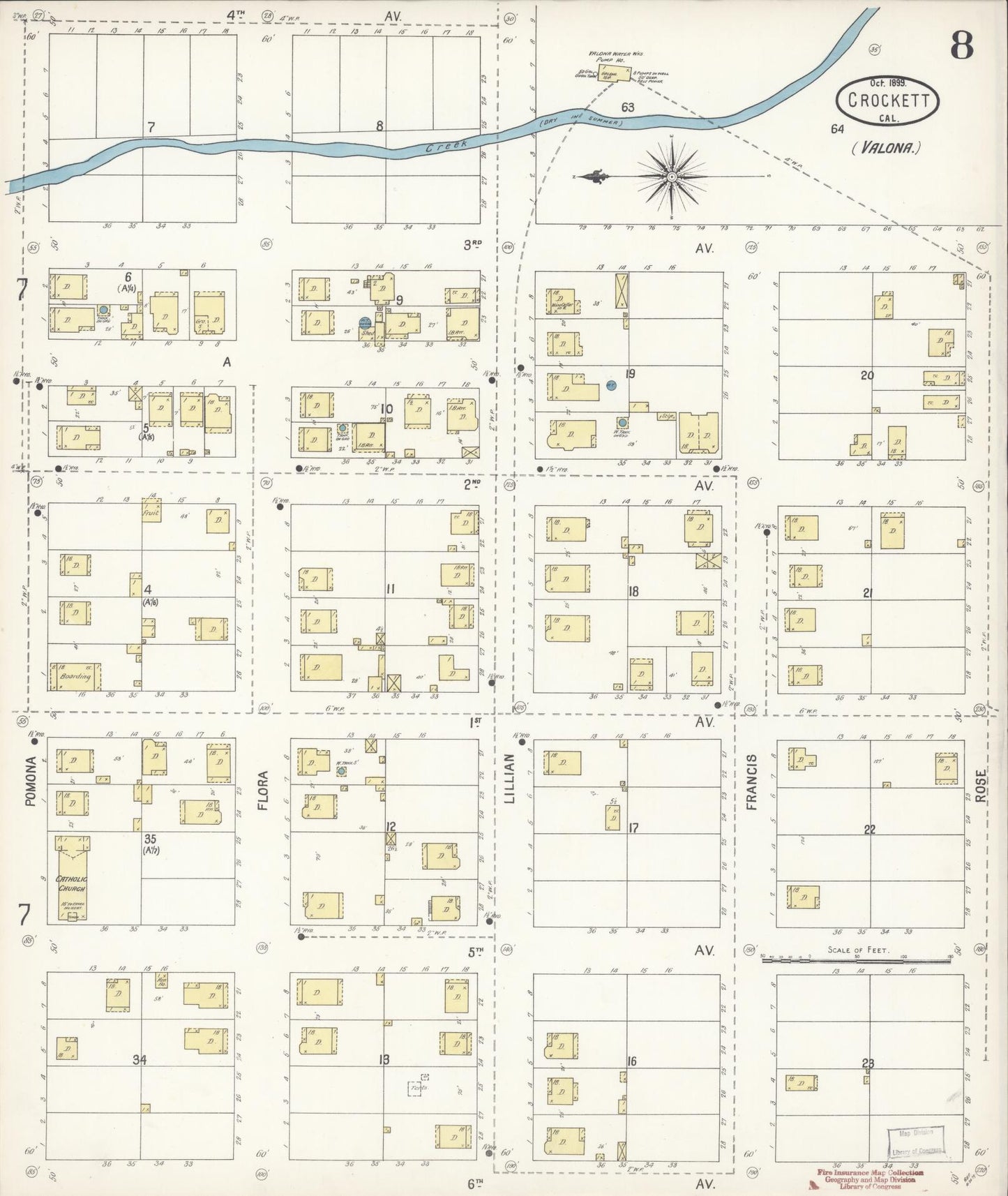 Sanborn Fire Insurance Map from Crockett, Contra Costa County, California (1899), Sheet #0008 - Complete Map Set gallery image, historic Sanborn map, vintage wall art, California California