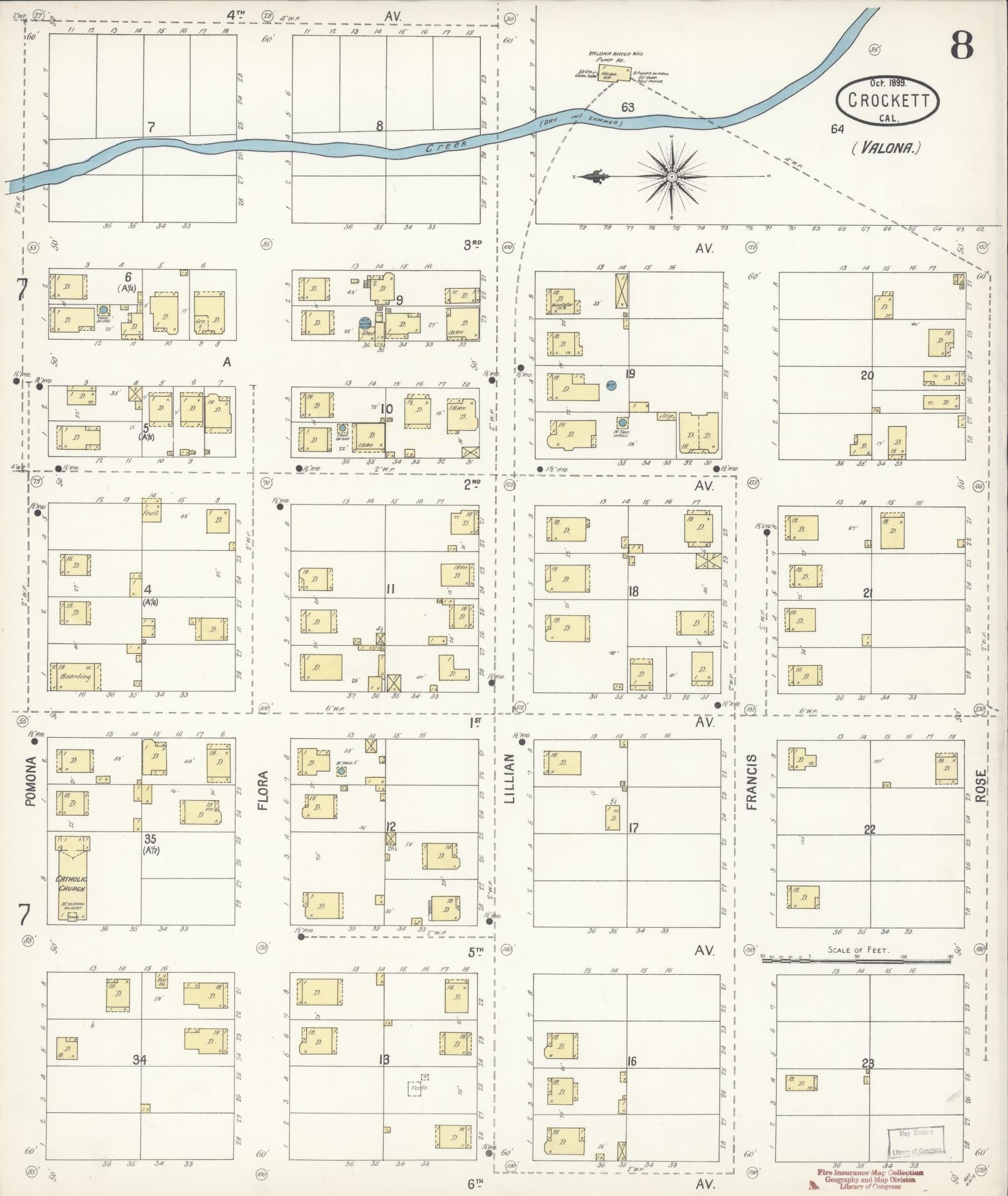 Sanborn Fire Insurance Map from Crockett, Contra Costa County, California (1899), Sheet #0008 - Complete Map Set gallery image, historic Sanborn map, vintage wall art, California California
