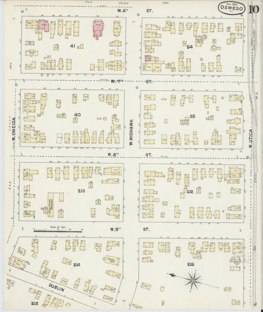 Sanborn Fire Insurance Map from Oswego, Oswego County, New York (1890), Sheet #0010 - Historic Sanborn Fire Insurance Map Print, vintage old map wall art, antique decor, genealogy gift, New York New York map