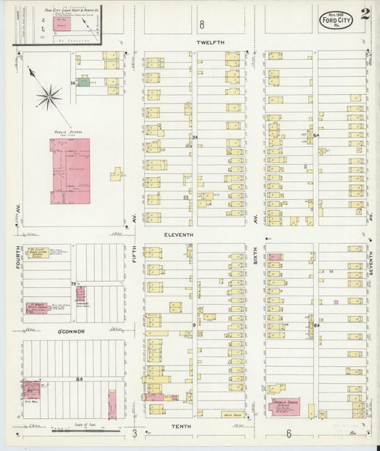 Sanborn Fire Insurance Map from Ford City, Armstrong County, Pennsylvania (1908), Sheet #0002 - Historic Sanborn Fire Insurance Map Print, vintage old map wall art, antique decor, genealogy gift, Pennsylvania Pennsylvania map