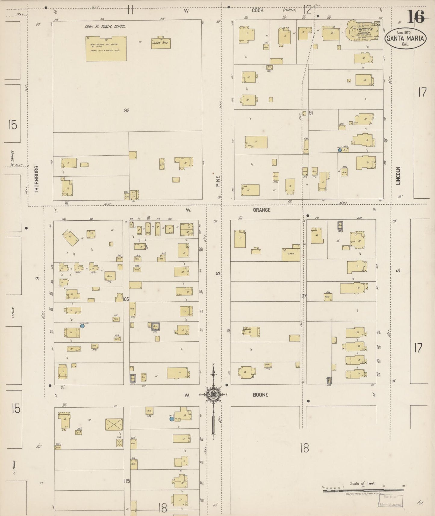 Sanborn Fire Insurance Map from Santa Maria, Santa Barbara County, California (1920), Sheet #0016 - Complete Map Set gallery image, historic Sanborn map, vintage wall art, California California