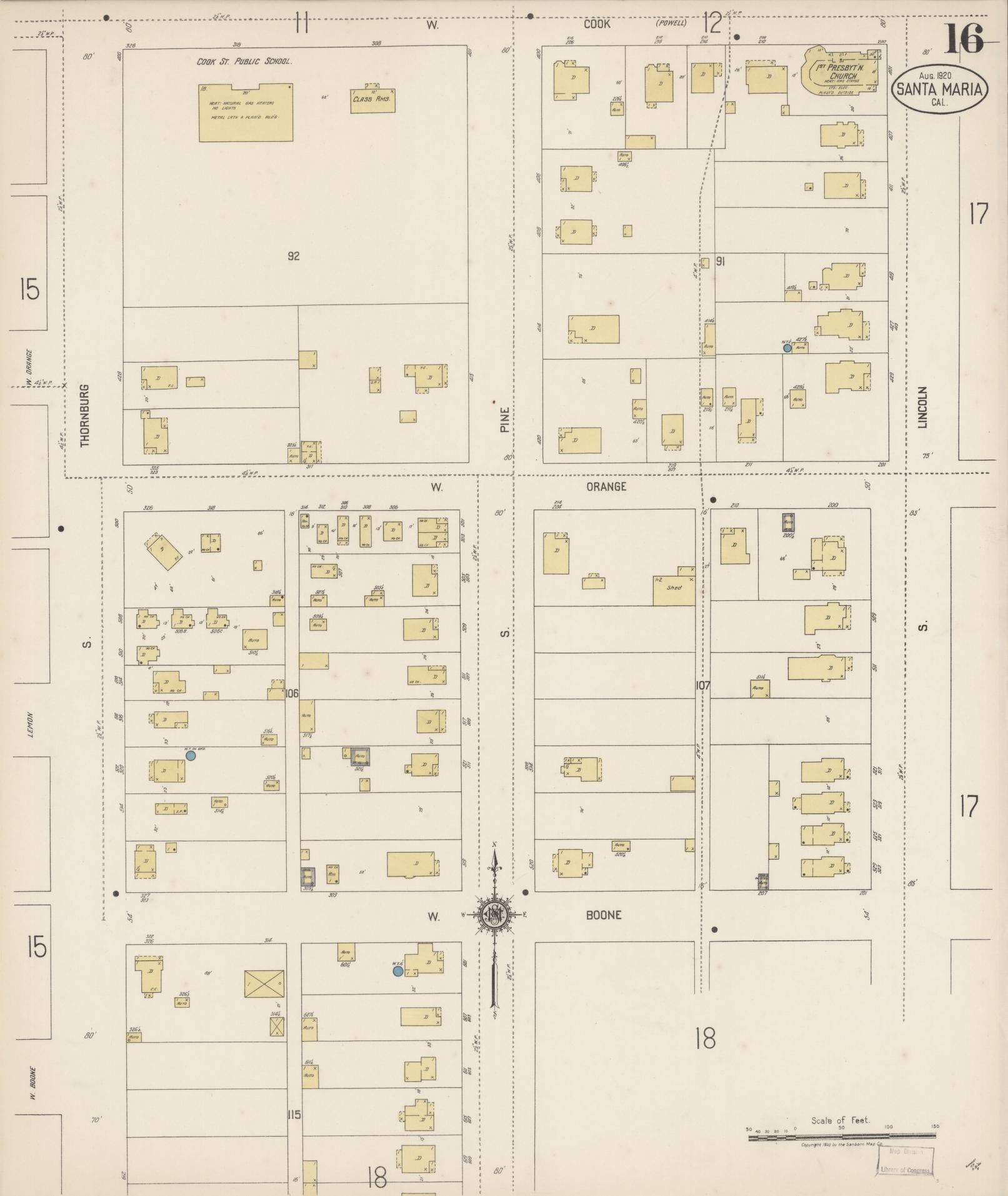 Sanborn Fire Insurance Map from Santa Maria, Santa Barbara County, California (1920), Sheet #0016 - Complete Map Set gallery image, historic Sanborn map, vintage wall art, California California