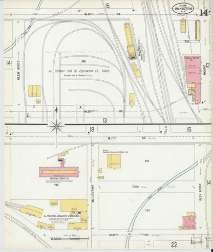 Sanborn Fire Insurance Map from Anniston, Calhoun County, Alabama (1900), Sheet #0014 - Complete Map Set gallery image, historic Sanborn map, vintage wall art, Alabama Alabama