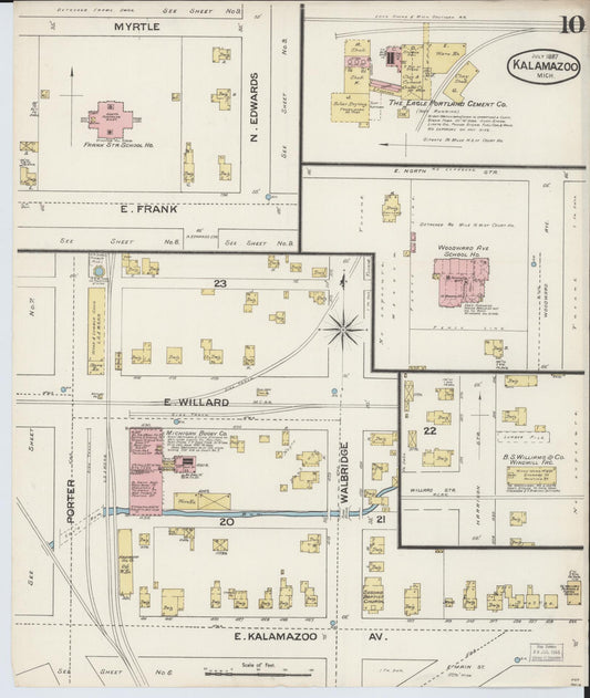 Sanborn Fire Insurance Map from Kalamazoo, Kalamazoo County, Michigan (1887), Sheet #0010 - Historic Sanborn Fire Insurance Map Print, vintage old map wall art, antique decor, genealogy gift, Michigan Michigan map