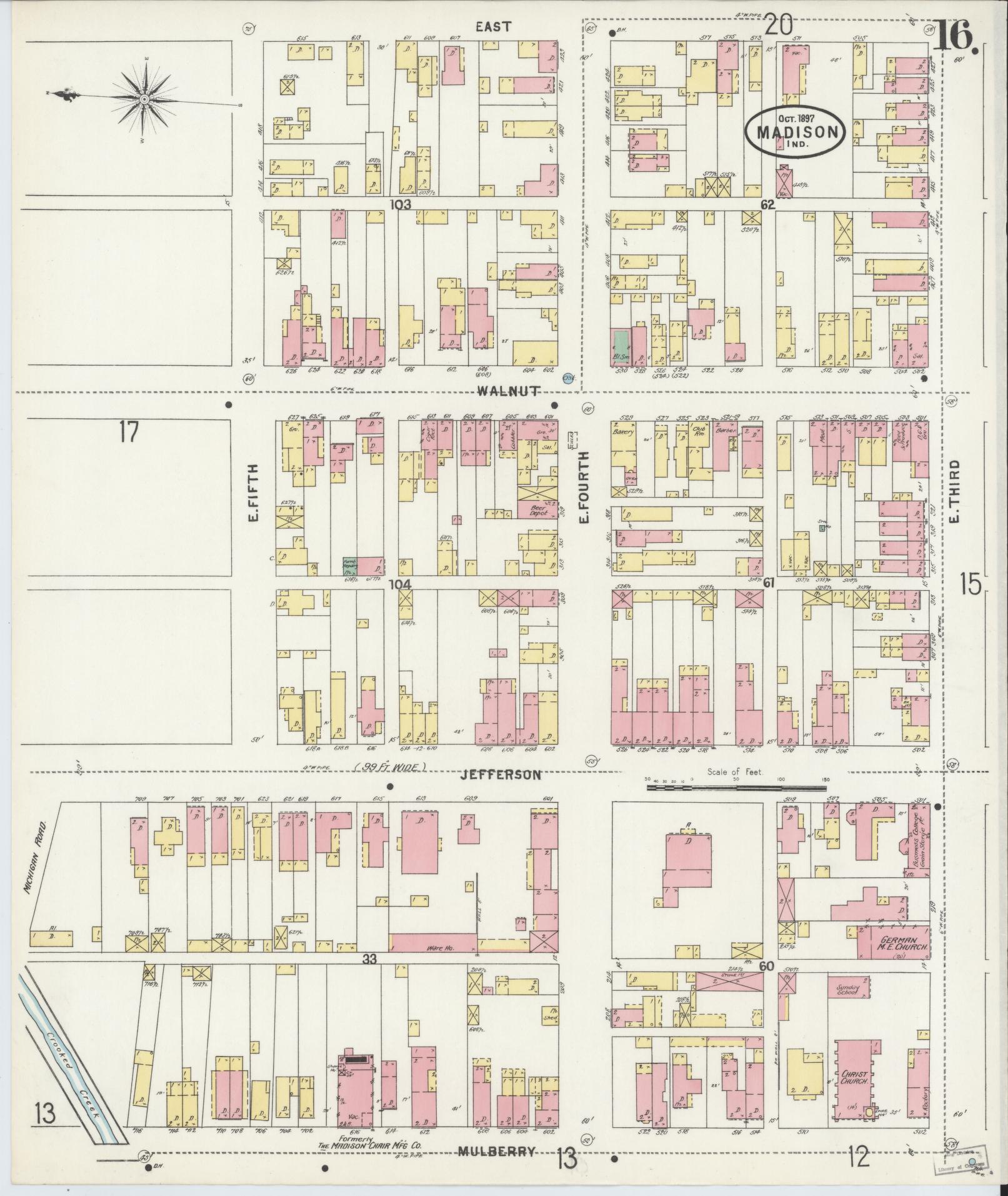 Sanborn Fire Insurance Map from Madison, Jefferson County, Indiana (1897), Sheet #0016 - Historic Sanborn Fire Insurance Map Print, vintage old map wall art, antique decor, genealogy gift, Indiana Indiana map