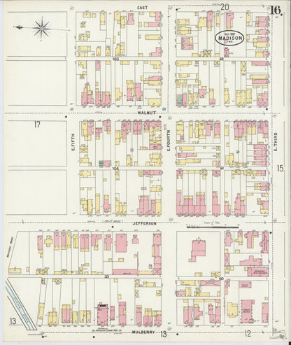 Sanborn Fire Insurance Map from Madison, Jefferson County, Indiana (1897), Sheet #0016 - Historic Sanborn Fire Insurance Map Print, vintage old map wall art, antique decor, genealogy gift, Indiana Indiana map