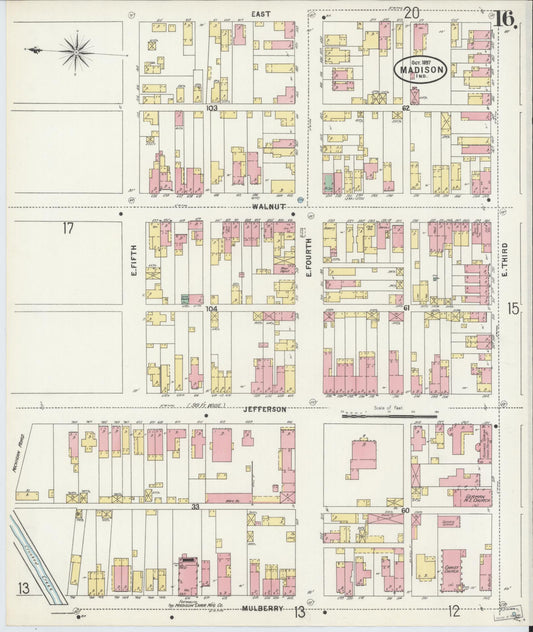 Sanborn Fire Insurance Map from Madison, Jefferson County, Indiana (1897), Sheet #0016 - Historic Sanborn Fire Insurance Map Print, vintage old map wall art, antique decor, genealogy gift, Indiana Indiana map
