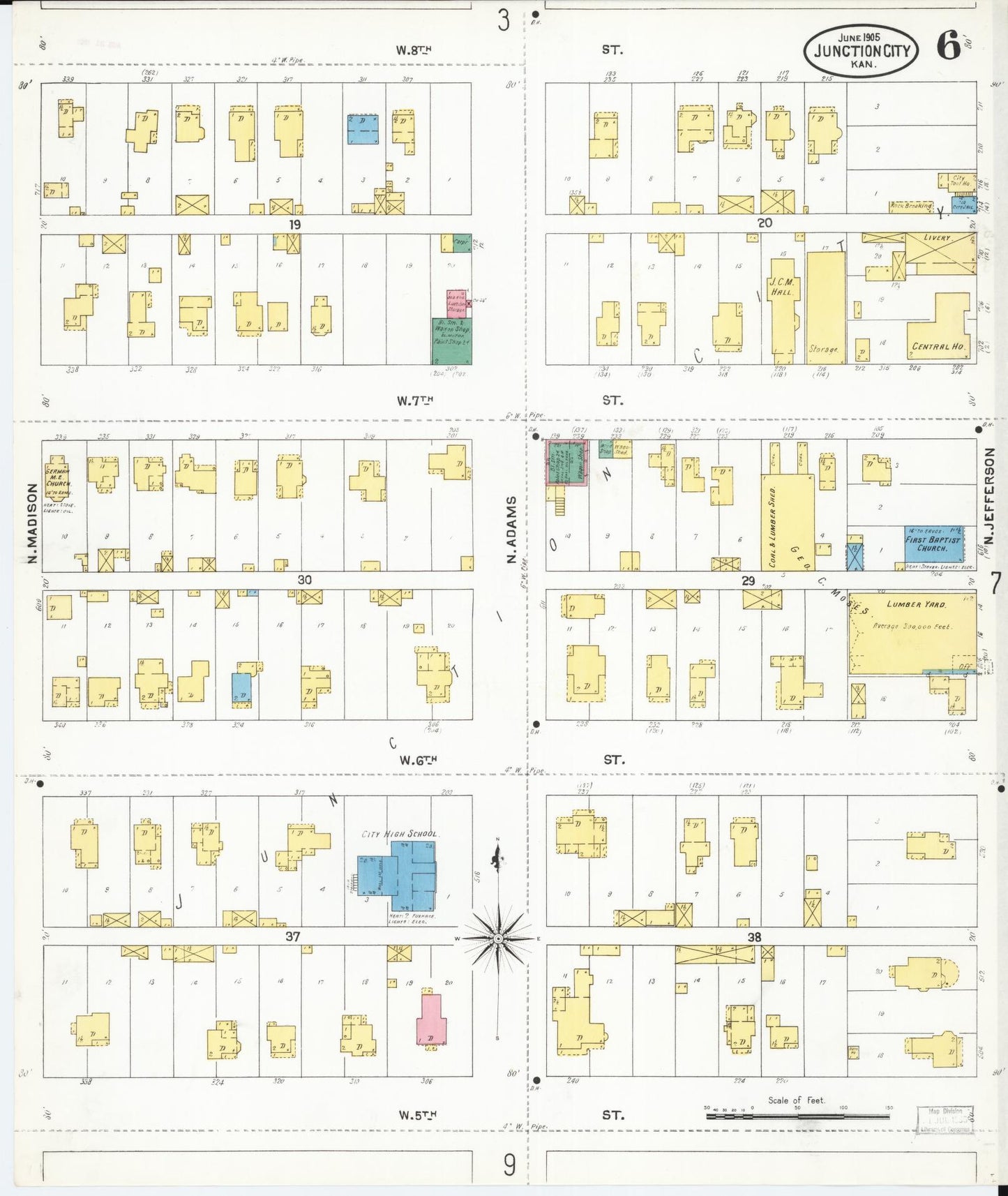 Sanborn Fire Insurance Map from Junction City, Geary County, Kansas (1905), Sheet #0006 - Complete Map Set gallery image, historic Sanborn map, vintage wall art, Kansas Kansas