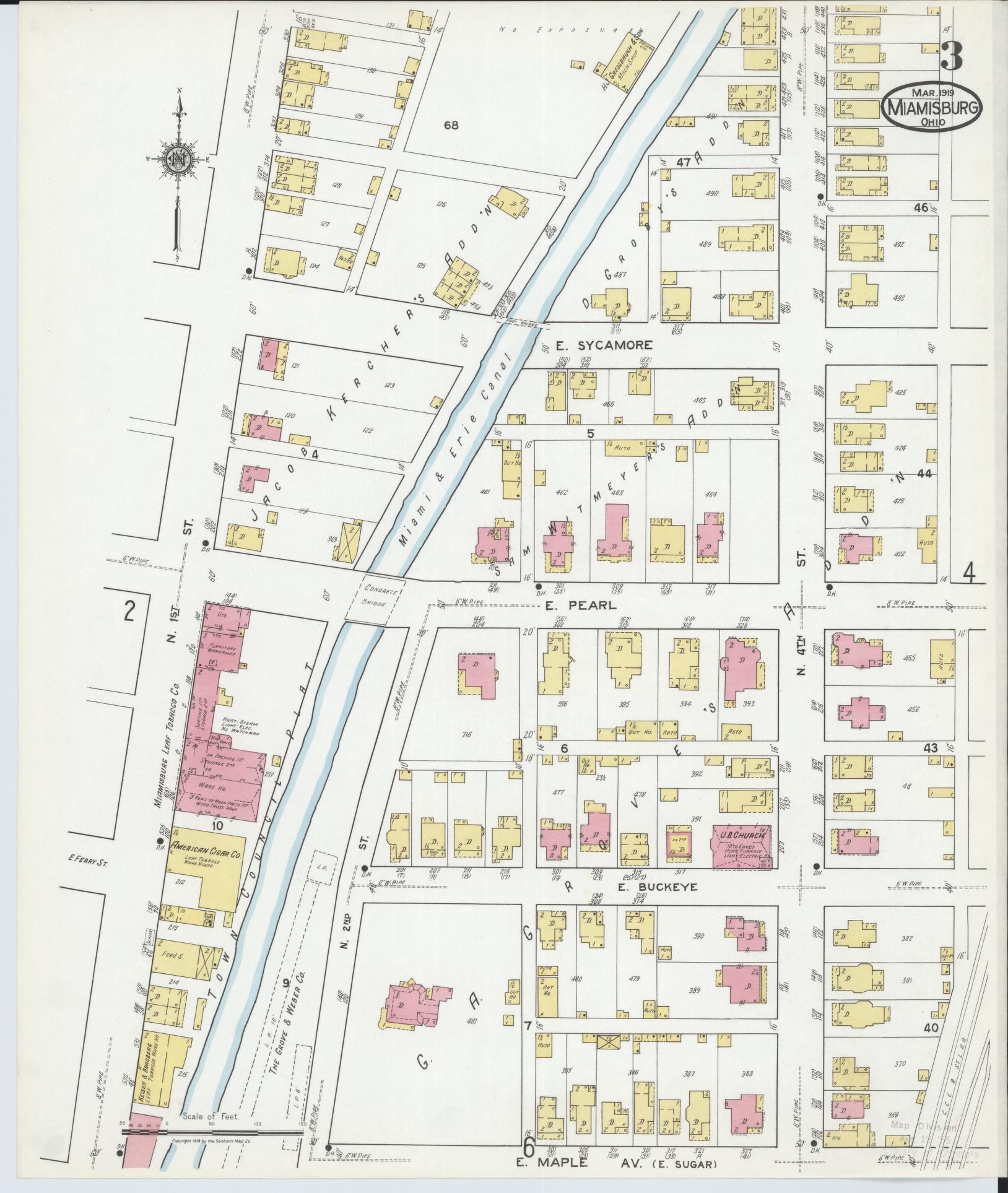Sanborn Fire Insurance Map from Miamisburg, Montgomery County, Ohio (1919), Sheet #0003 - Historic Sanborn Fire Insurance Map Print, vintage old map wall art, antique decor, genealogy gift, Ohio Ohio map