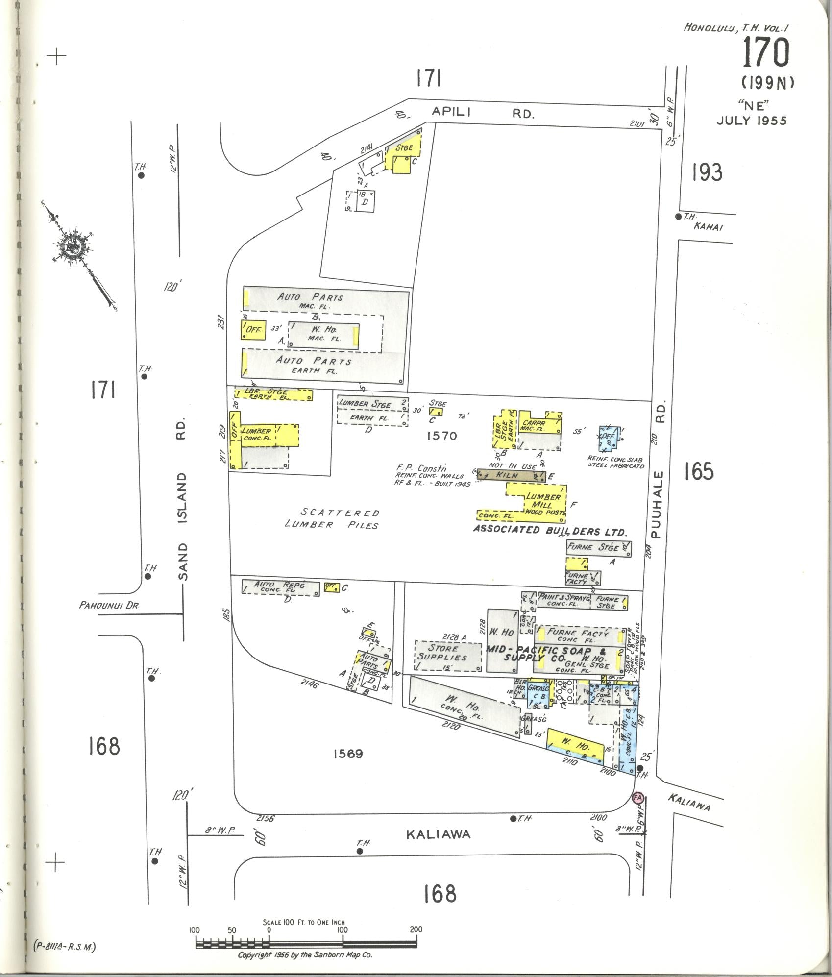 Sanborn Fire Insurance Map from Honolulu, Oahu County, Hawaii (1955), Sheet #0170 - Historic Sanborn Fire Insurance Map Print