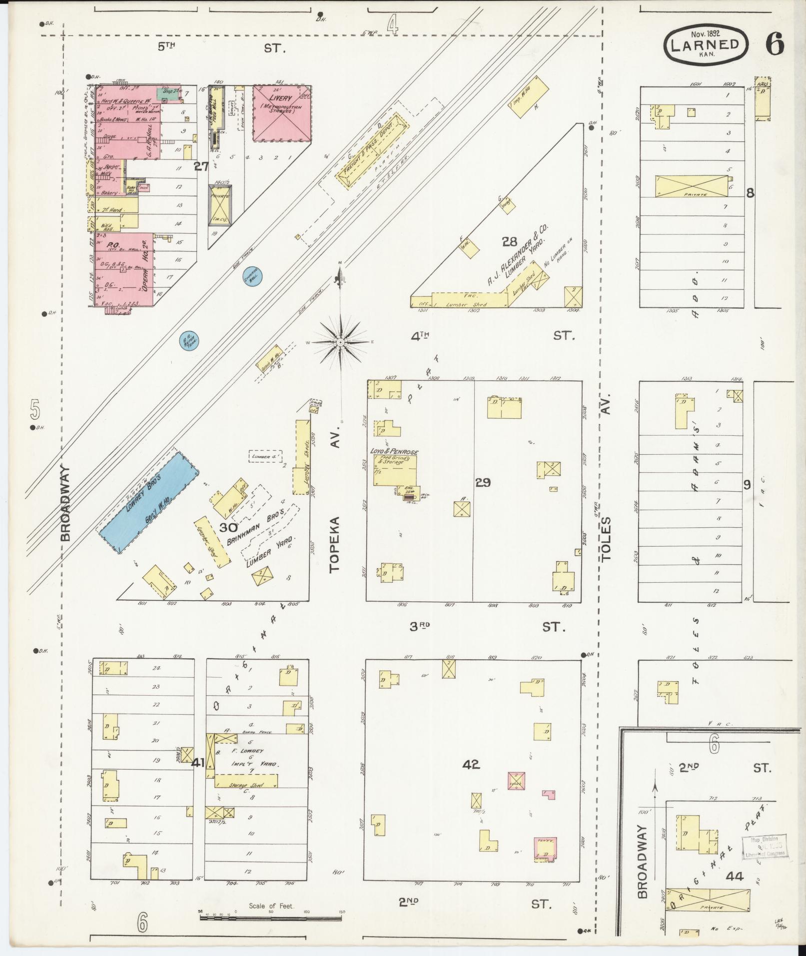 Sanborn Fire Insurance Map from Larned, Pawnee County, Kansas (1892), Sheet #0006 - Complete Map Set gallery image, historic Sanborn map, vintage wall art, Kansas Kansas