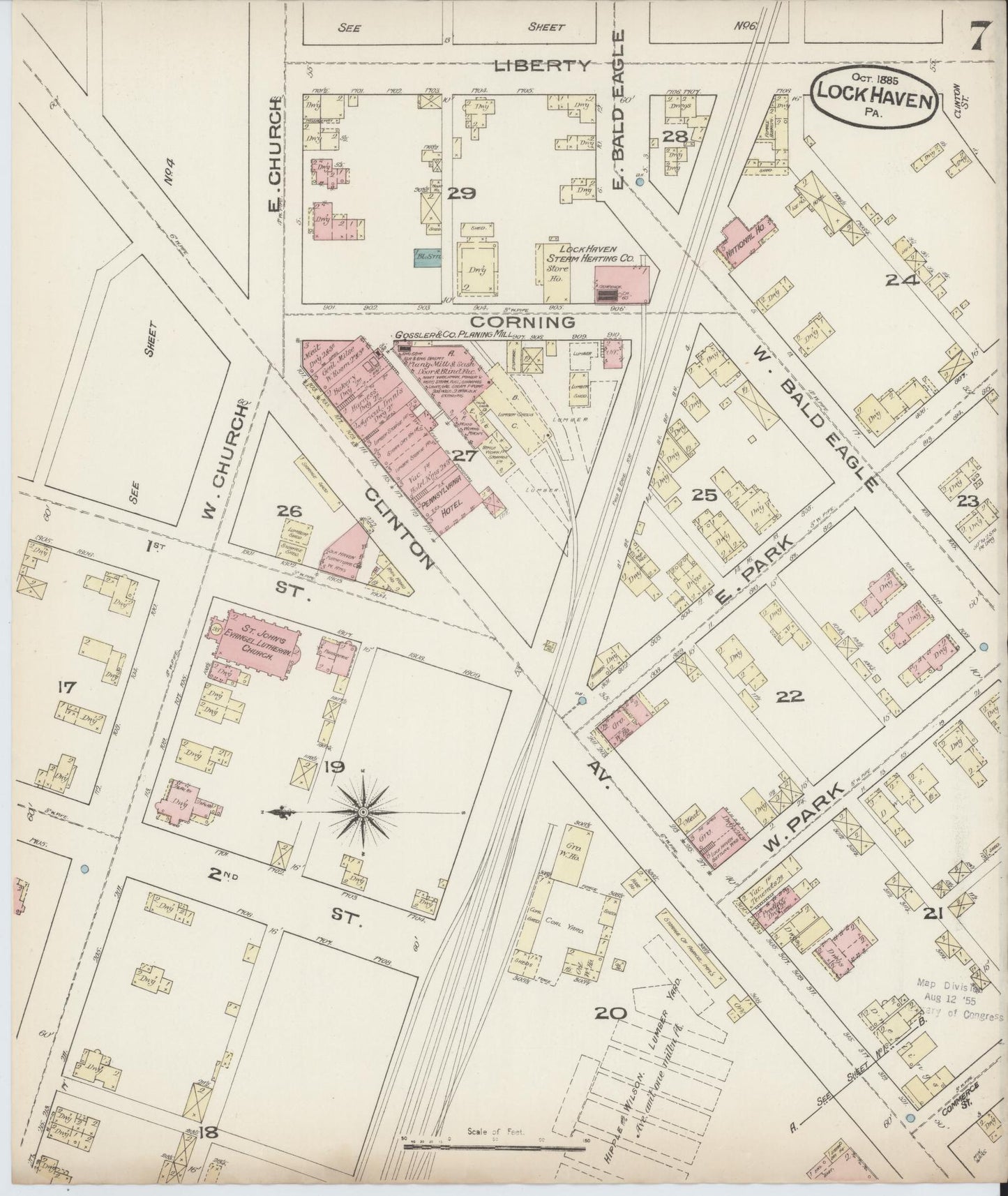 Sanborn Fire Insurance Map from Lock Haven, Clinton County, Pennsylvania (1885), Sheet #0007 - Historic Sanborn Fire Insurance Map Print, vintage old map wall art, antique decor, genealogy gift, Pennsylvania Pennsylvania map