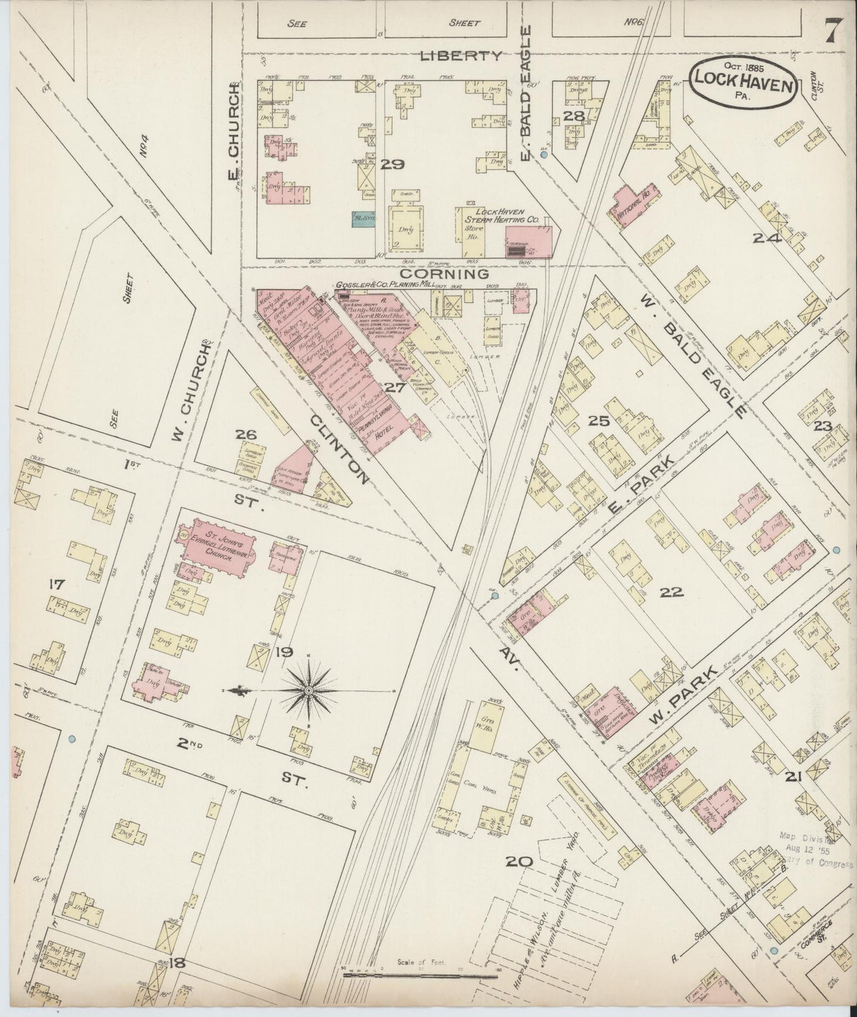 Sanborn Fire Insurance Map from Lock Haven, Clinton County, Pennsylvania (1885), Sheet #0007 - Historic Sanborn Fire Insurance Map Print, vintage old map wall art, antique decor, genealogy gift, Pennsylvania Pennsylvania map