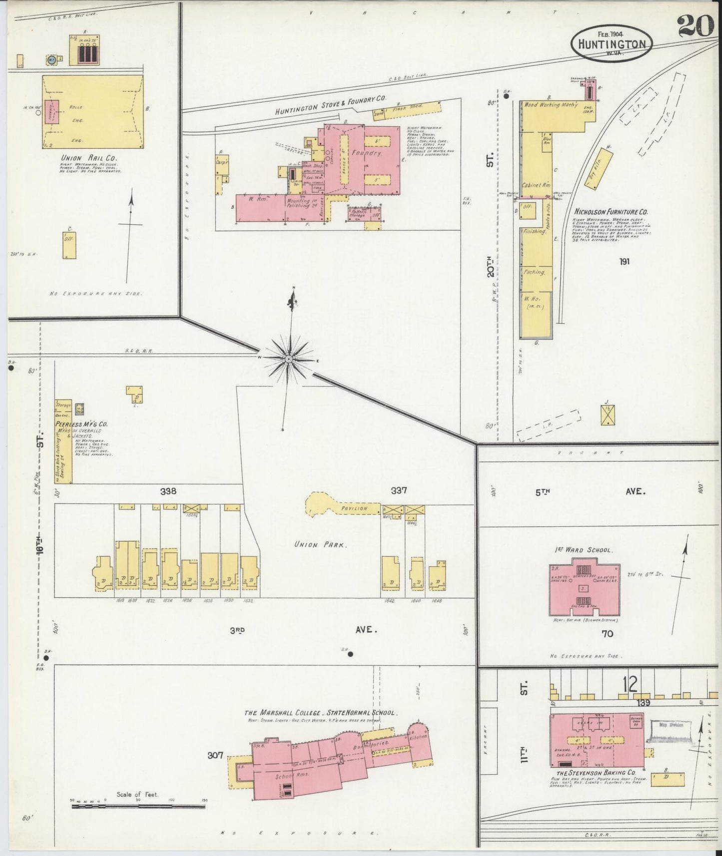 Sanborn Fire Insurance Map from Huntington, Cabell County, West Virginia (1904), Sheet #0020 - Complete Map Set gallery image, historic Sanborn map, vintage wall art, West Virginia West Virginia