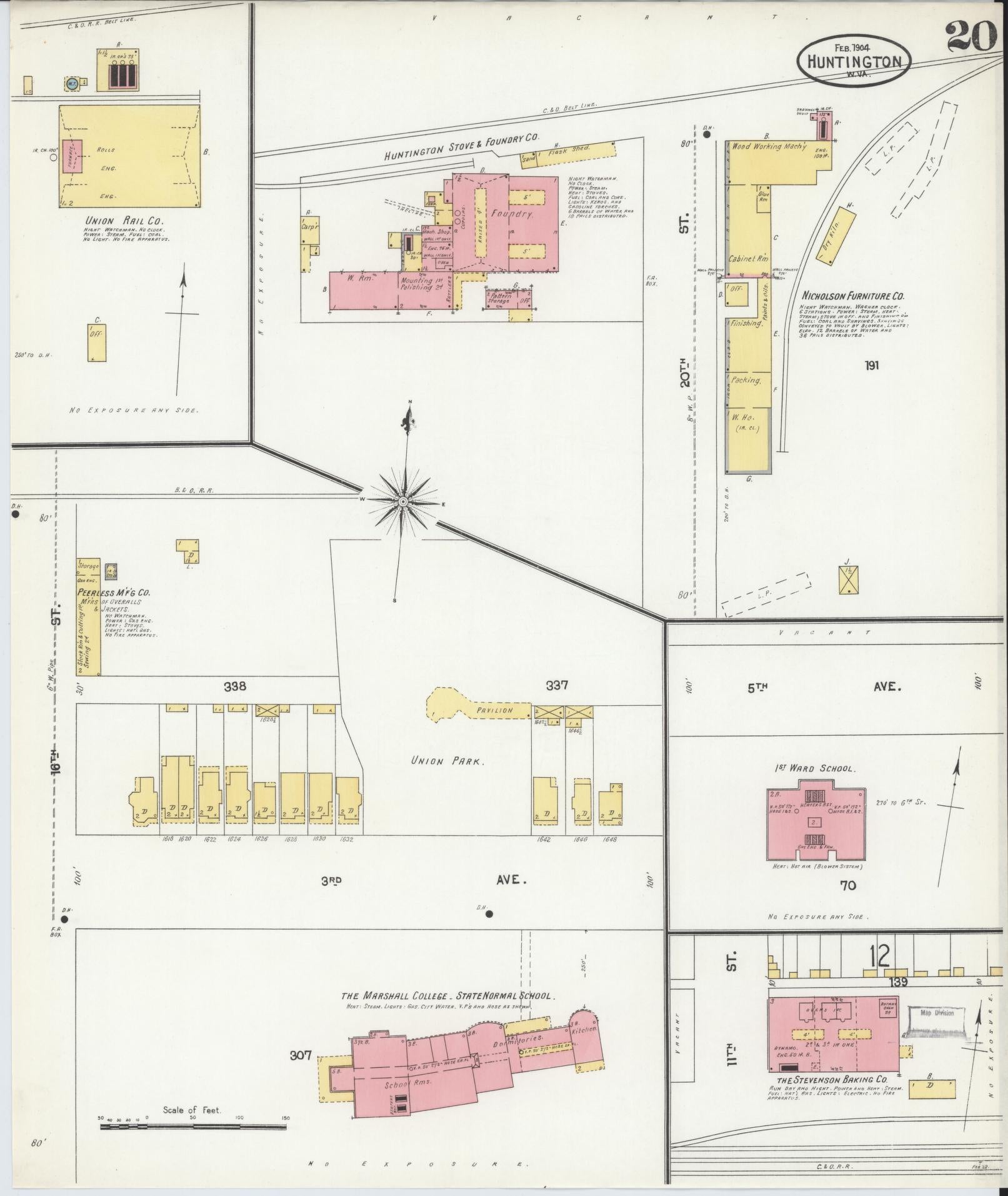 Sanborn Fire Insurance Map from Huntington, Cabell County, West Virginia (1904), Sheet #0020 - Complete Map Set gallery image, historic Sanborn map, vintage wall art, West Virginia West Virginia