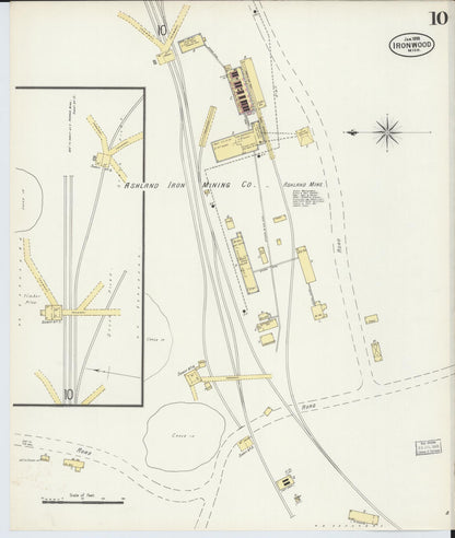 Sanborn Fire Insurance Map from Ironwood, Gogebic County, Michigan (1898), Sheet #0010 - Historic Sanborn Fire Insurance Map Print, vintage old map wall art, antique decor, genealogy gift, Michigan Michigan map