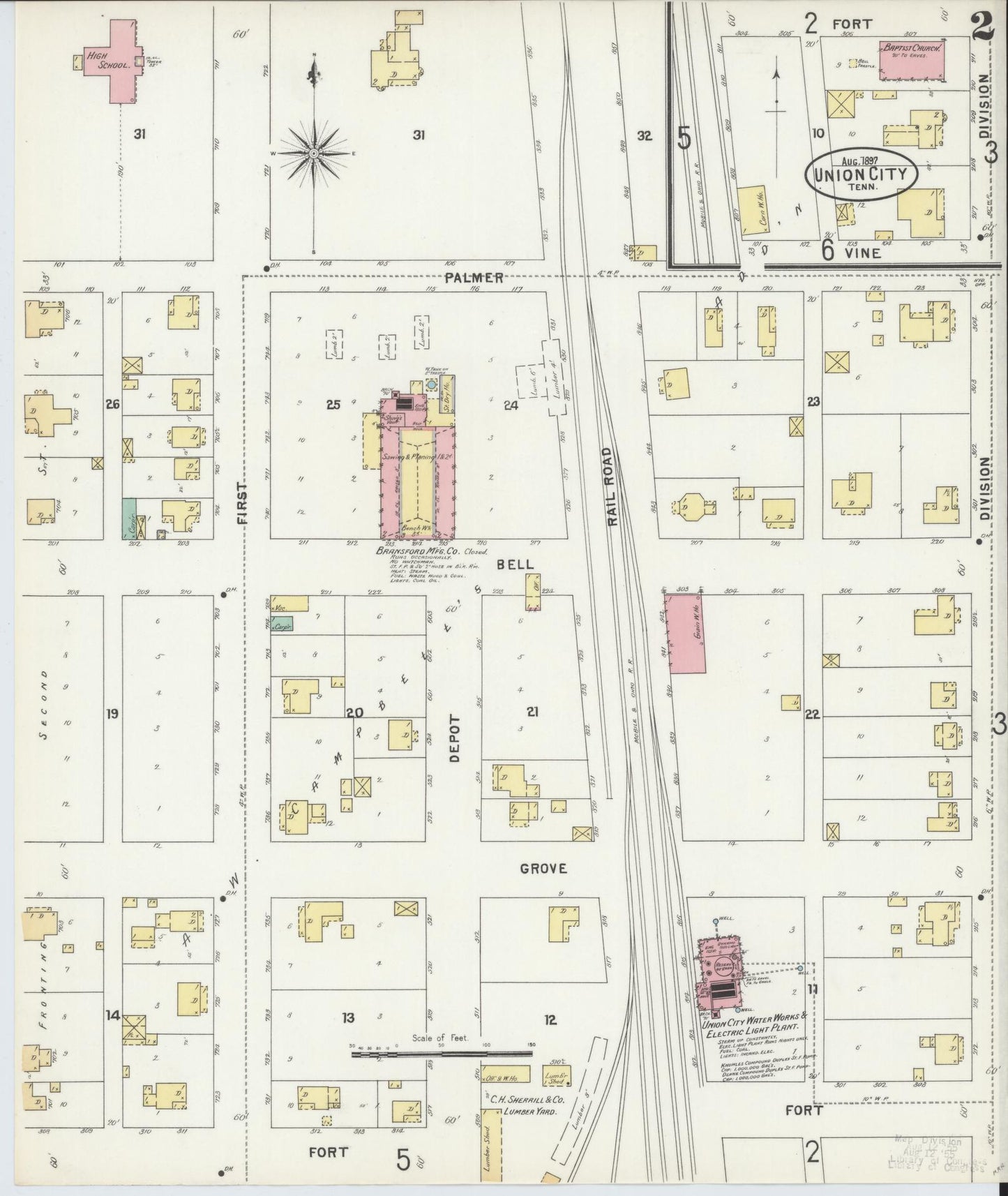 Sanborn Fire Insurance Map from Union City, Obion County, Tennessee (1897), Sheet #0002 - Complete Map Set gallery image, historic Sanborn map, vintage wall art, Tennessee Tennessee