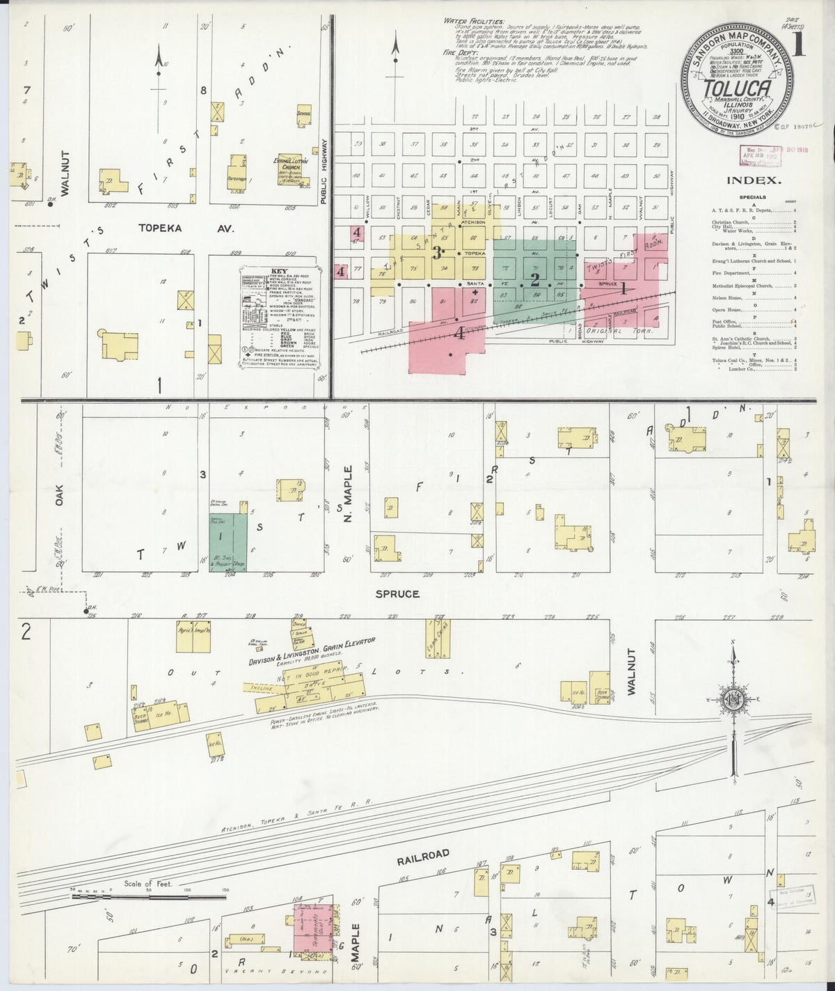 Sanborn Fire Insurance Map from Toluca, Marshall County, Illinois (1910), Sheet #0001 - Historic Sanborn Fire Insurance Map Print, vintage old map wall art, antique decor, genealogy gift, Illinois Illinois map