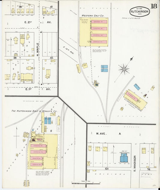 Sanborn Fire Insurance Map from Hutchinson, Reno County, Kansas (1892), Sheet #0018 - Historic Sanborn Fire Insurance Map Print, vintage old map wall art, antique decor, genealogy gift, Kansas Kansas map