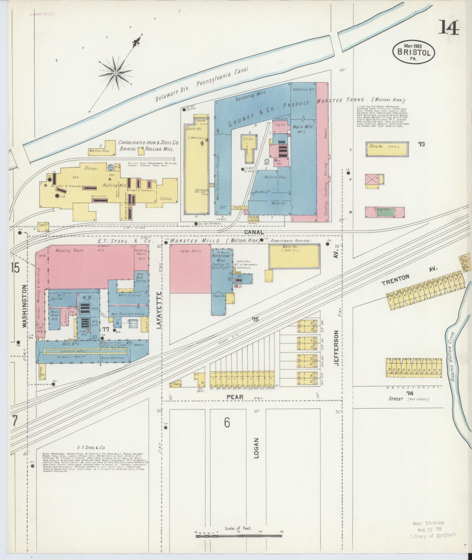Sanborn Fire Insurance Map from Bristol, Bucks County, Pennsylvania (1903), Sheet #0014 - Complete Map Set gallery image, historic Sanborn map, vintage wall art, Pennsylvania Pennsylvania