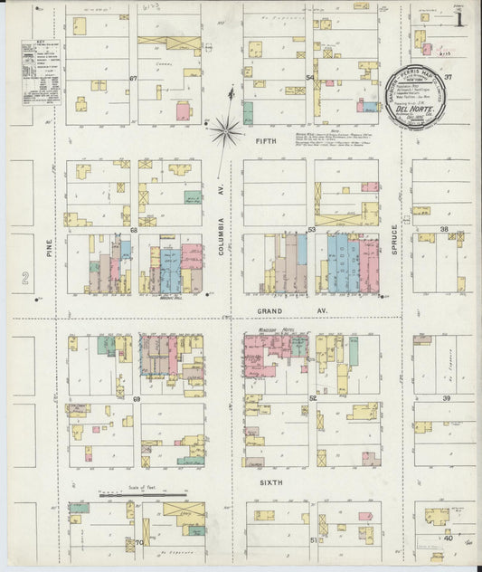 Sanborn Fire Insurance Map from Del Norte, Rio Grande County, Colorado (1895), Sheet #0001 - Complete Map Set gallery image, historic Sanborn map, vintage wall art, Colorado Colorado