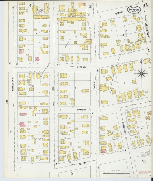 Sanborn Fire Insurance Map from Jackson, Jackson County, Michigan (1899), Sheet #0006 - Historic Sanborn Fire Insurance Map Print, vintage old map wall art, antique decor, genealogy gift, Michigan Michigan map