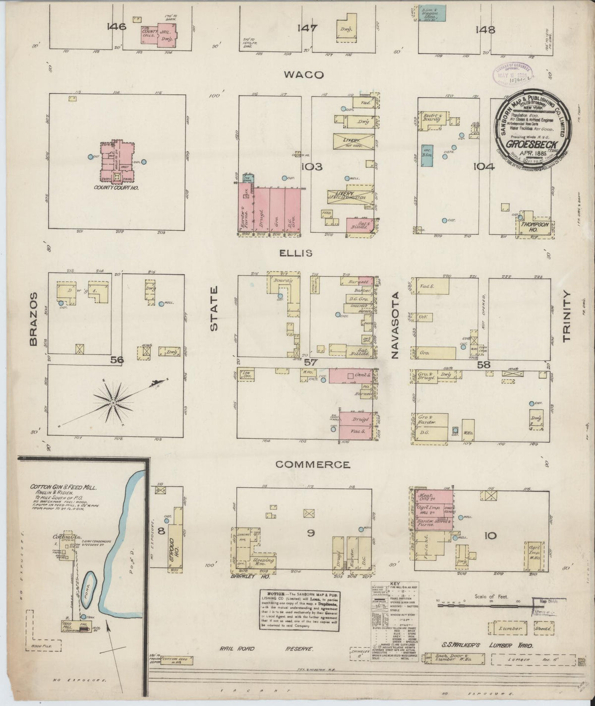 Sanborn Fire Insurance Map from Groesbeck, Limestone County, Texas (1885), Sheet #0001 - Historic Sanborn Fire Insurance Map Print, vintage old map wall art, antique decor, genealogy gift, Texas Texas map