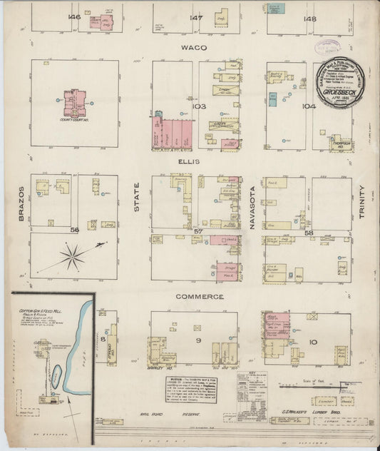 Sanborn Fire Insurance Map from Groesbeck, Limestone County, Texas (1885), Sheet #0001 - Historic Sanborn Fire Insurance Map Print, vintage old map wall art, antique decor, genealogy gift, Texas Texas map