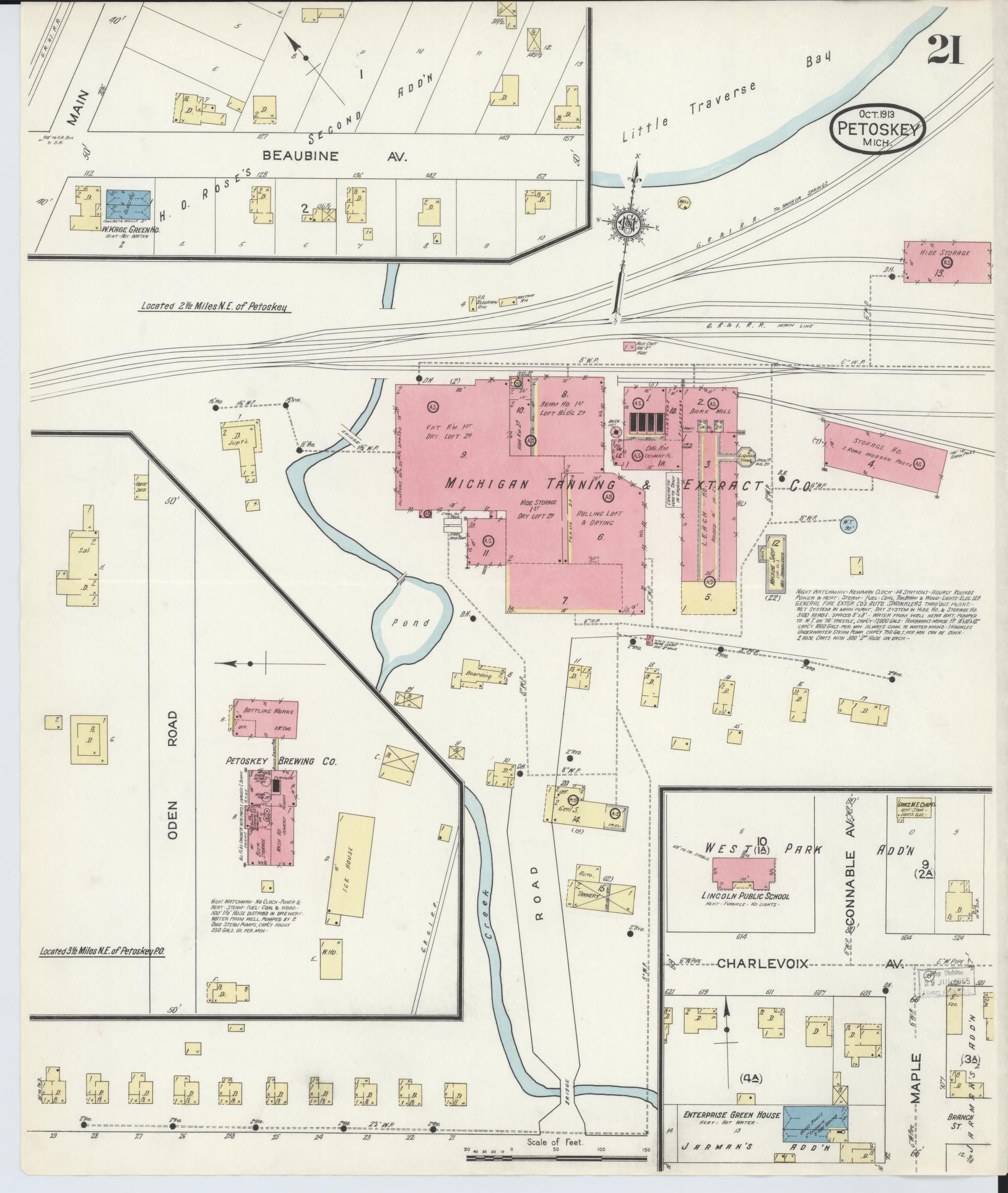 Sanborn Fire Insurance Map from Petoskey, Emmet County, Michigan (1913), Sheet #0021 - Complete Map Set gallery image, historic Sanborn map, vintage wall art, Michigan Michigan