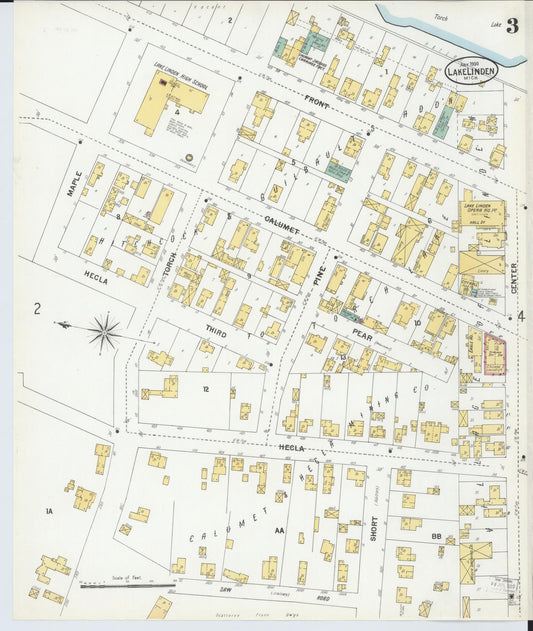 Sanborn Fire Insurance Map from Lake Linden, Houghton County, Michigan (1900), Sheet #0003 - Historic Sanborn Fire Insurance Map Print, vintage old map wall art, antique decor, genealogy gift, Michigan Michigan map