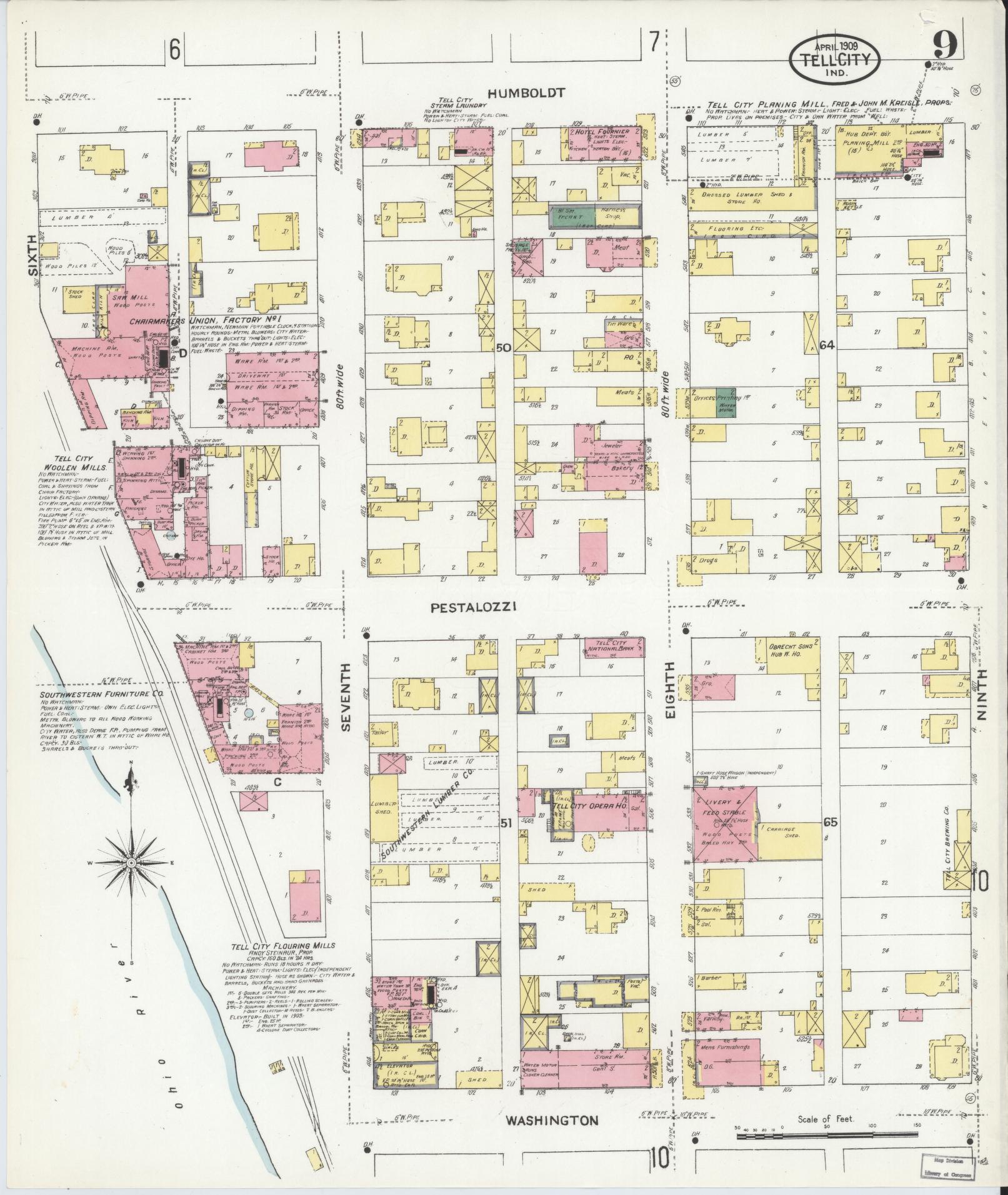 Sanborn Fire Insurance Map from Tell City, Perry County, Indiana (1909), Sheet #0009 - Complete Map Set gallery image, historic Sanborn map, vintage wall art, Indiana Indiana