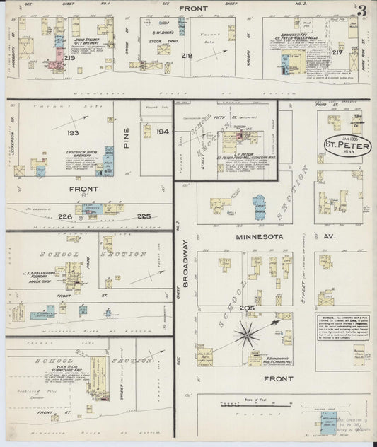 Sanborn Fire Insurance Map from Saint Peter, Nicollet County, Minnesota (1885), Sheet #0003 - Historic Sanborn Fire Insurance Map Print, vintage old map wall art, antique decor, genealogy gift, Minnesota Minnesota map