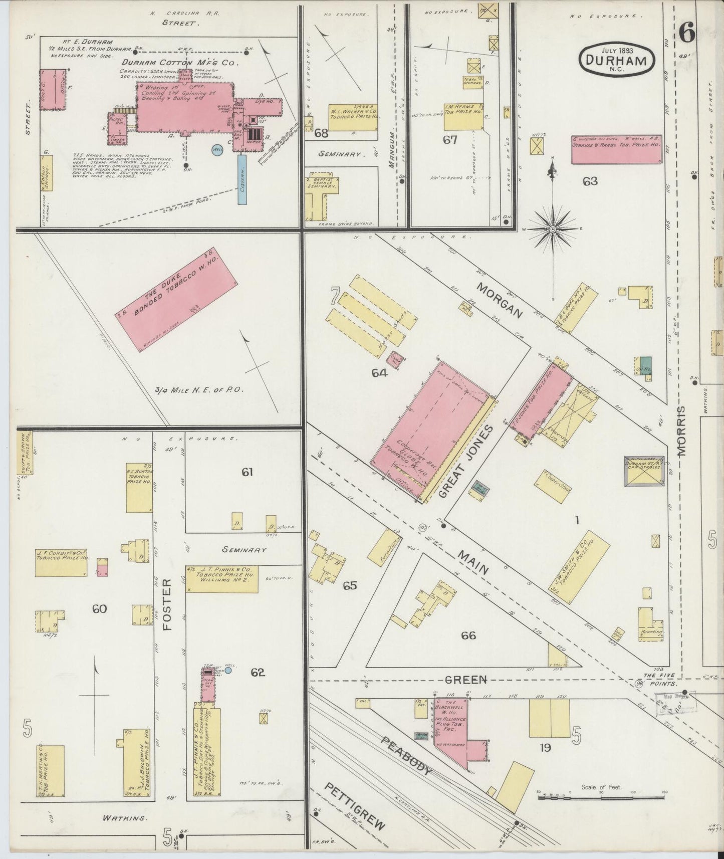 Sanborn Fire Insurance Map from Durham, Durham County, North Carolina (1893), Sheet #0006 - Complete Map Set gallery image, historic Sanborn map, vintage wall art, North Carolina North Carolina