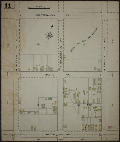 Sanborn Fire Insurance Map from Atlantic City, Atlantic County, New Jersey (1886), Sheet #0011 - Complete Map Set gallery image, historic Sanborn map, vintage wall art, New Jersey New Jersey
