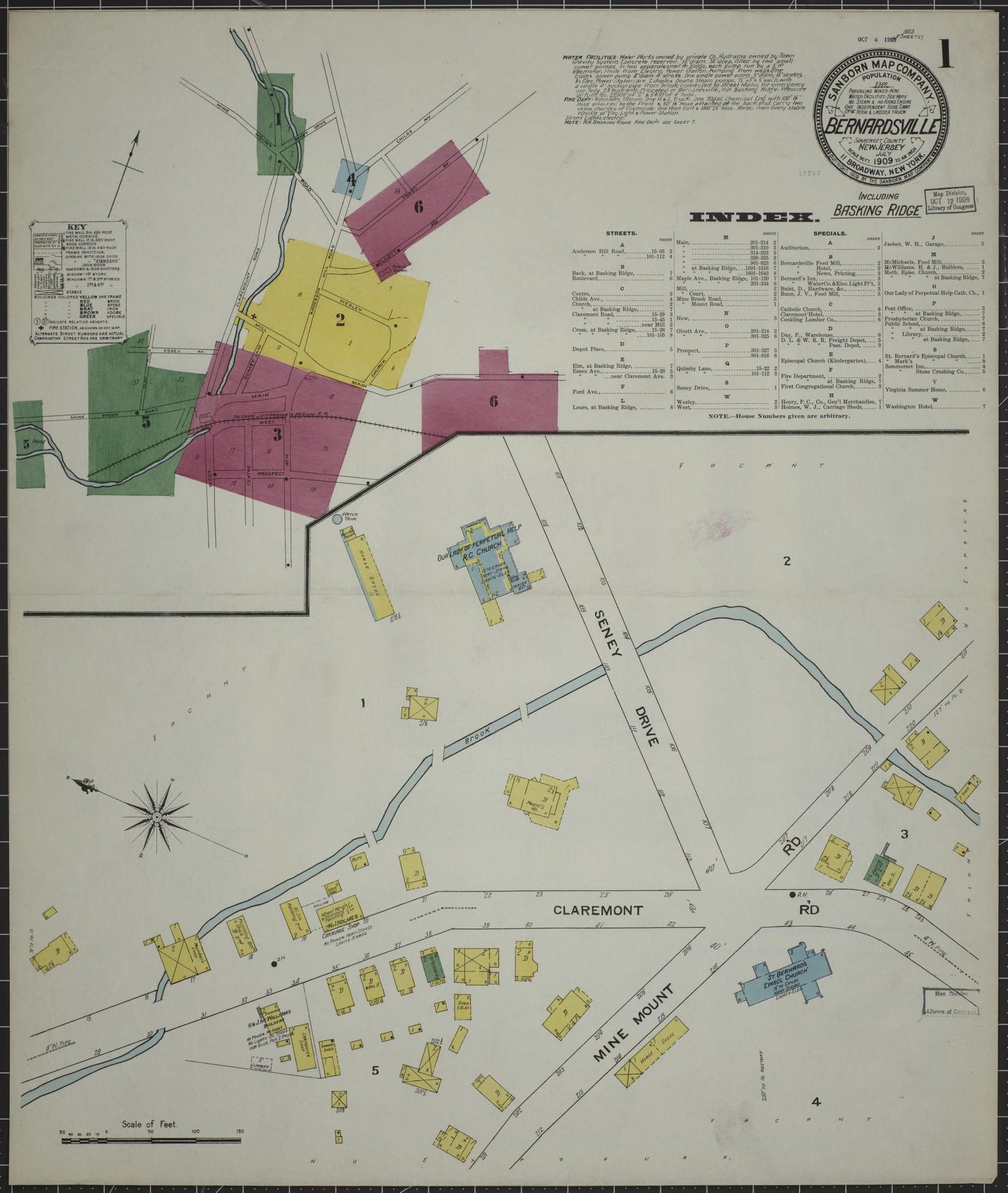 Sanborn Fire Insurance Map from Bernardsville, Somerset County, New Jersey. (1909) – Historic Sanborn Fire Insurance Map Print