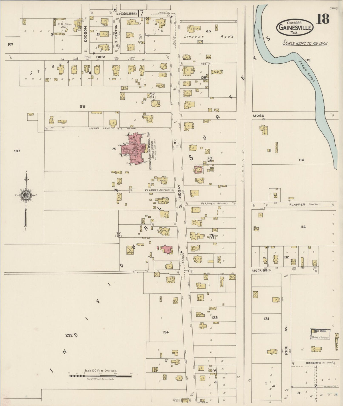 Sanborn Fire Insurance Map from Gainesville, Cooke County, Texas (1922), Sheet #0018 - Complete Map Set gallery image, historic Sanborn map, vintage wall art, Texas Texas