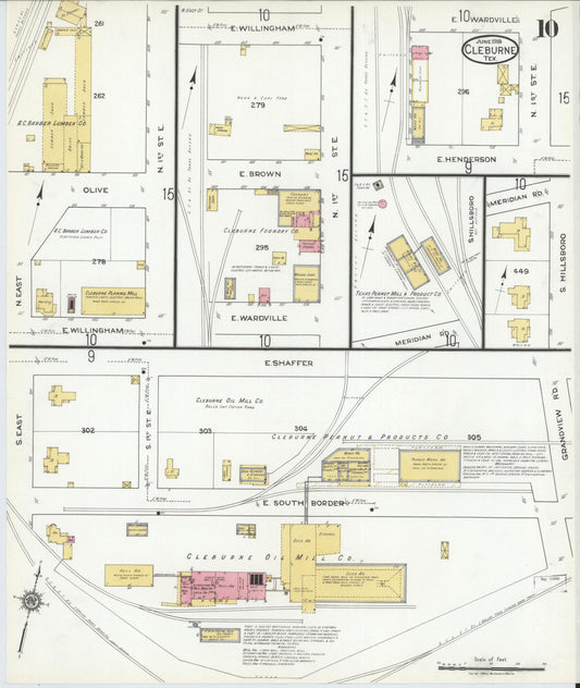 Sanborn Fire Insurance Map from Cleburne, Johnson County, Texas (1918), Sheet #0010 - Historic Sanborn Fire Insurance Map Print, vintage old map wall art, antique decor, genealogy gift, Texas Texas map