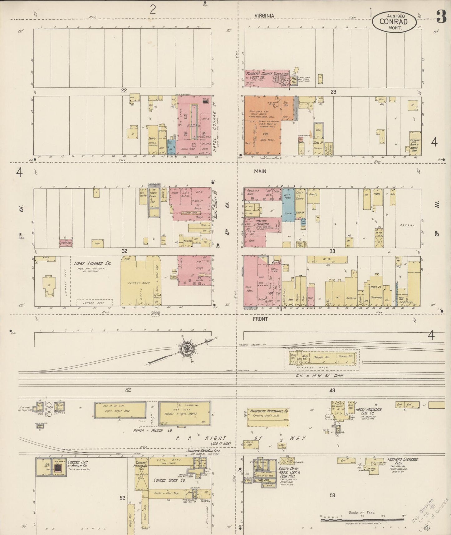Sanborn Fire Insurance Map from Conrad, Pondera County, Montana (1920), Sheet #0003 - Complete Map Set gallery image, historic Sanborn map, vintage wall art, Montana Montana