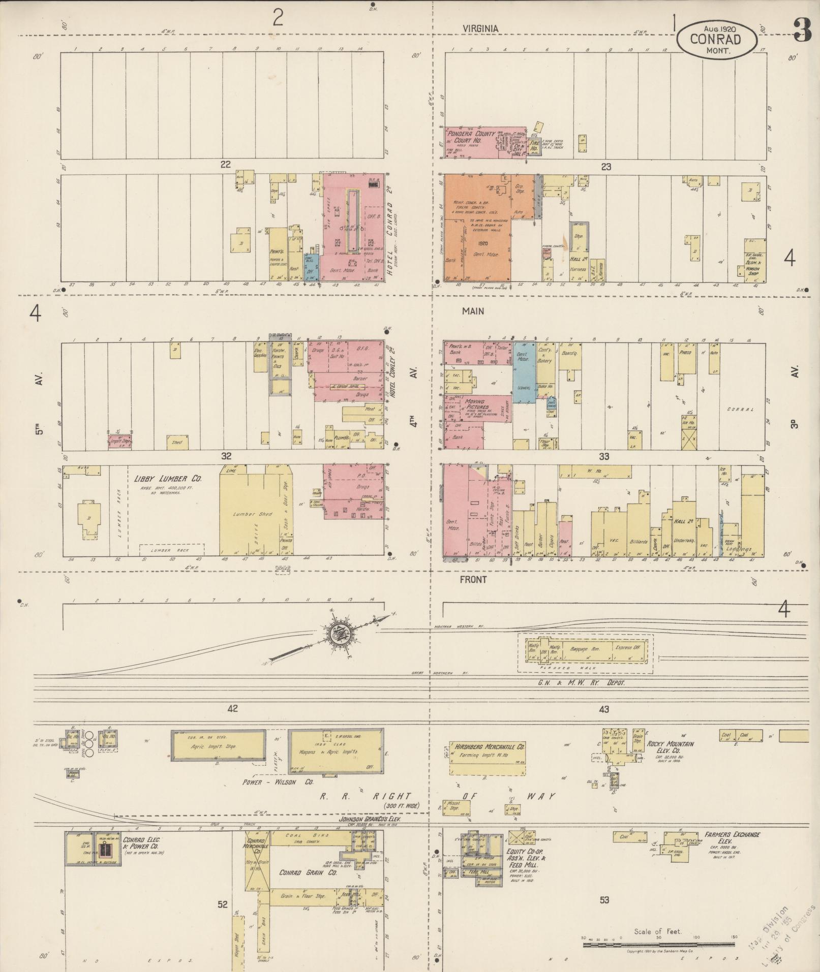 Sanborn Fire Insurance Map from Conrad, Pondera County, Montana (1920), Sheet #0003 - Complete Map Set gallery image, historic Sanborn map, vintage wall art, Montana Montana