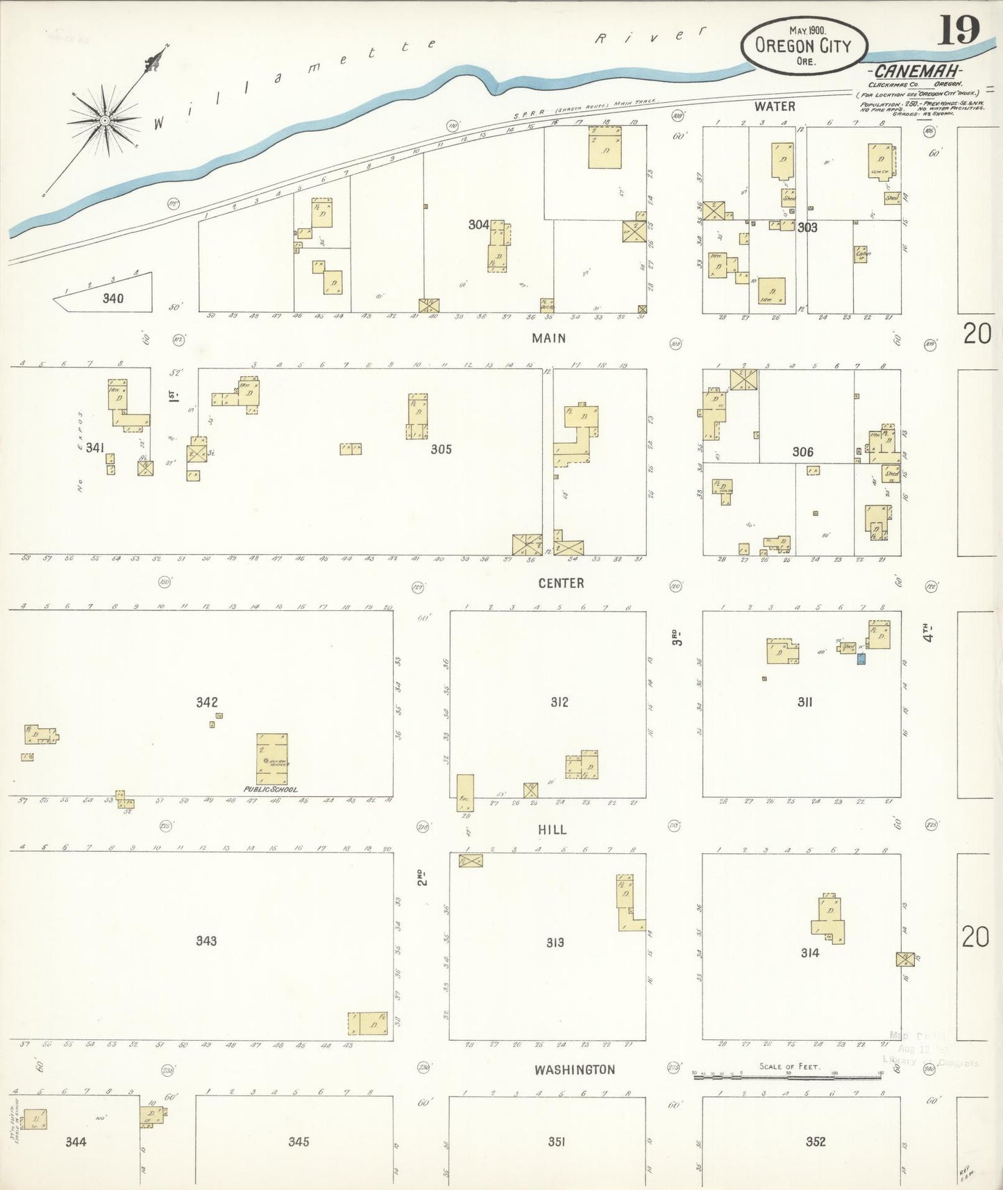 Sanborn Fire Insurance Map from Oregon City, Clackamas County, Oregon (1900), Sheet #0019 - Historic Sanborn Fire Insurance Map Print, vintage old map wall art, antique decor, genealogy gift, Oregon Oregon map