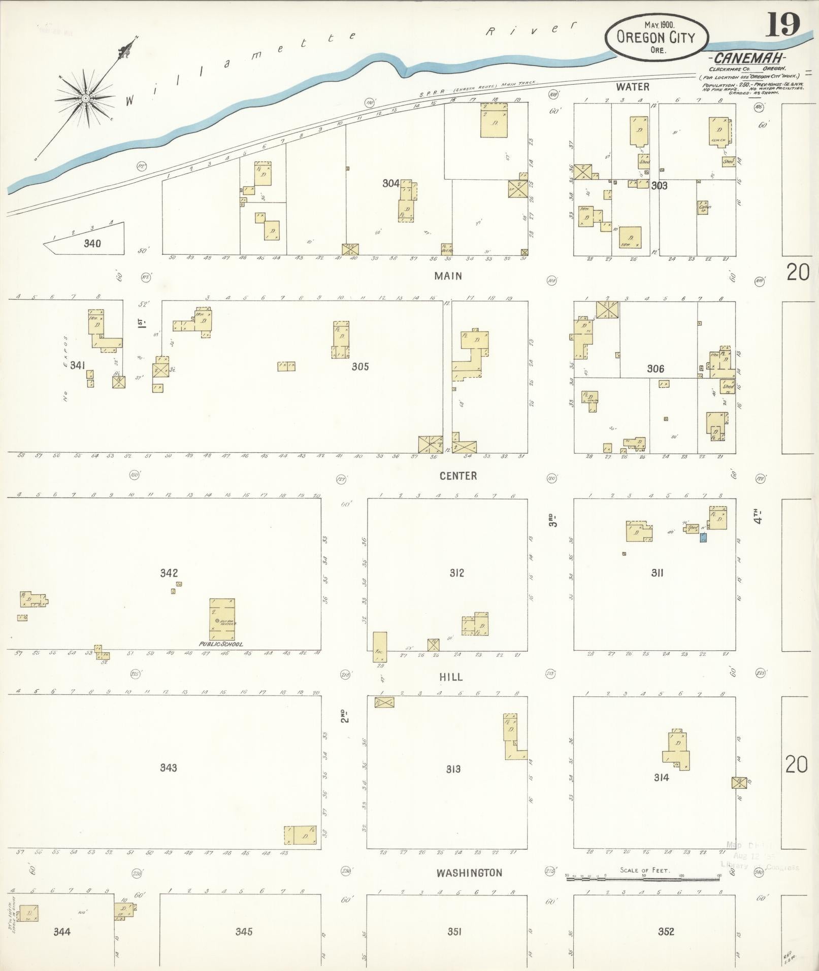 Sanborn Fire Insurance Map from Oregon City, Clackamas County, Oregon (1900), Sheet #0019 - Historic Sanborn Fire Insurance Map Print, vintage old map wall art, antique decor, genealogy gift, Oregon Oregon map