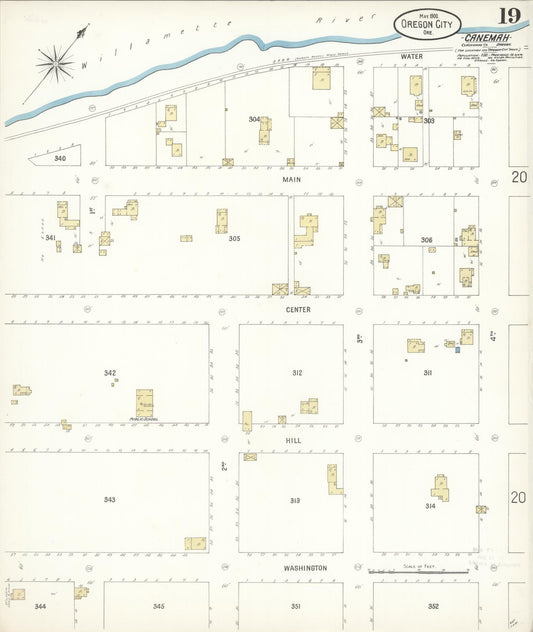 Sanborn Fire Insurance Map from Oregon City, Clackamas County, Oregon (1900), Sheet #0019 - Historic Sanborn Fire Insurance Map Print, vintage old map wall art, antique decor, genealogy gift, Oregon Oregon map