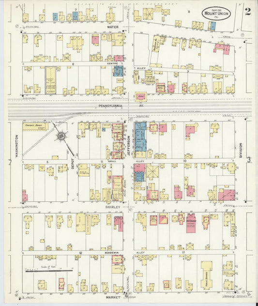 Sanborn Fire Insurance Map from Mount Union, Huntingdon County, Pennsylvania (1911), Sheet #0002 - Historic Sanborn Fire Insurance Map Print, vintage old map wall art, antique decor, genealogy gift, Pennsylvania Pennsylvania map